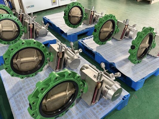 Válvula de mariposa ANSI de doble brida de 150 libras diseñada con experiencia con sistema de transmisión de engranajes remotos de asiento de PTFE